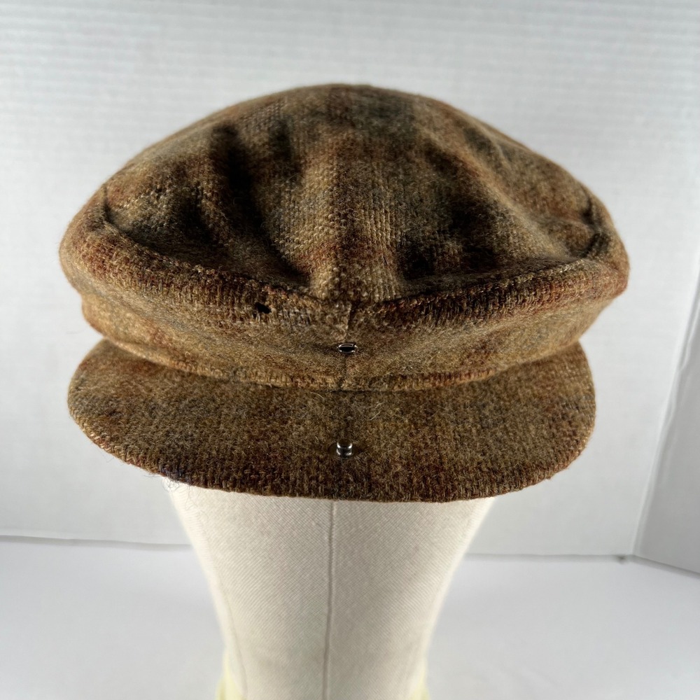 Vintage Pappagallo Brown Plaid Wool Newsboy Cap Baker Boy Hat Medium